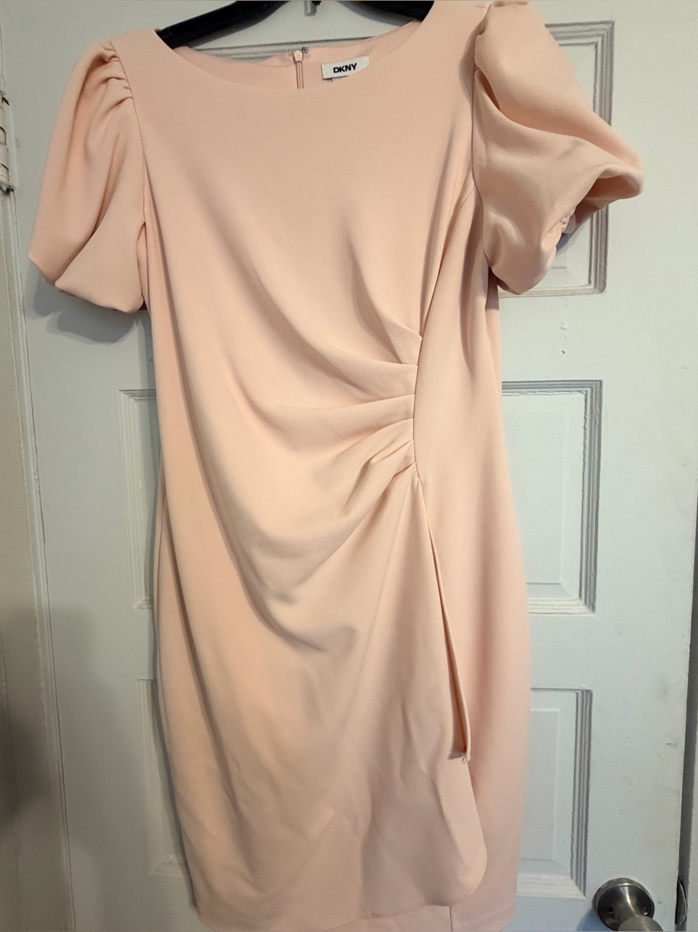DKNY Pale Blush Ruched Puff-Sleeve Sheath Dress